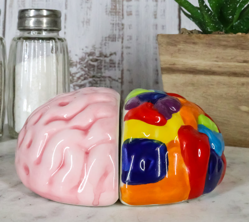 Ebros Right And Left Brains Magnetic Ceramic Salt Pepper Shakers Set 3.5"L