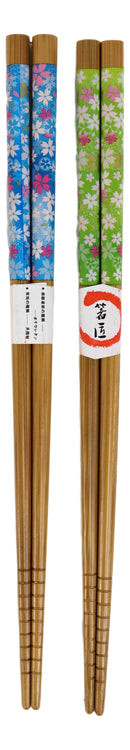 Reusable Bamboo Colorful Cherry Blossoms Set of 5 Ridged Ends Chopsticks Pairs