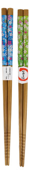 Reusable Bamboo Colorful Cherry Blossoms Set of 5 Ridged Ends Chopsticks Pairs