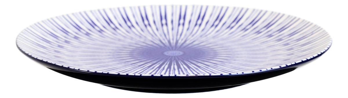 Pack Of 4 White And Blue Geometric Focus Porcelain Round Dinner Entree Plates