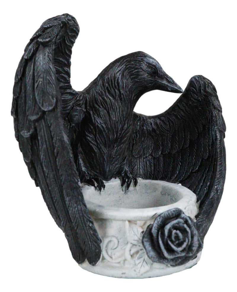 Gothic Edgar Poe Nevermore Raven Ward Black Rose Resin Tea Light Candle Holder