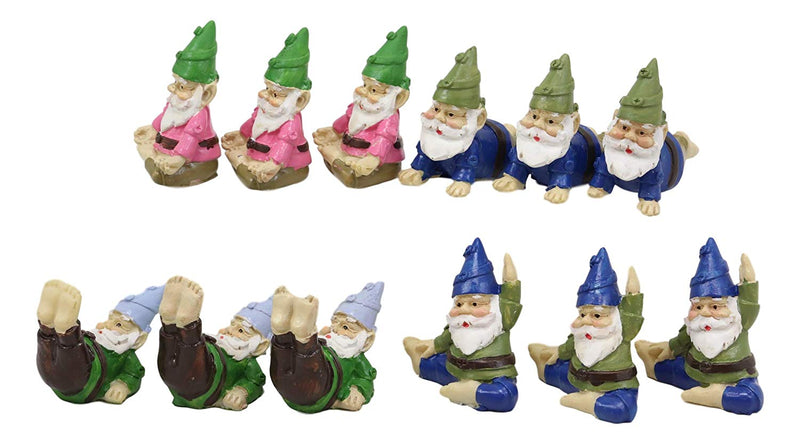 Ebros Whimsical Fairy Garden Village Nook Stone Walls Planter Landscape with Steps for Miniature Figurines 12.25" Wide (Set of 12 Mini Yoga Garden Gnomes)