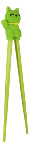 Green Maneki Neko Lucky Cat Reusable Training Chopsticks Set W/ Silicone Helper