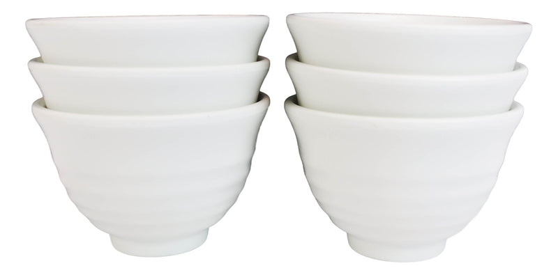 Contemporary Ridged Matte White Jade Melamine Rice Soup Dessert Bowls Pack Of 6