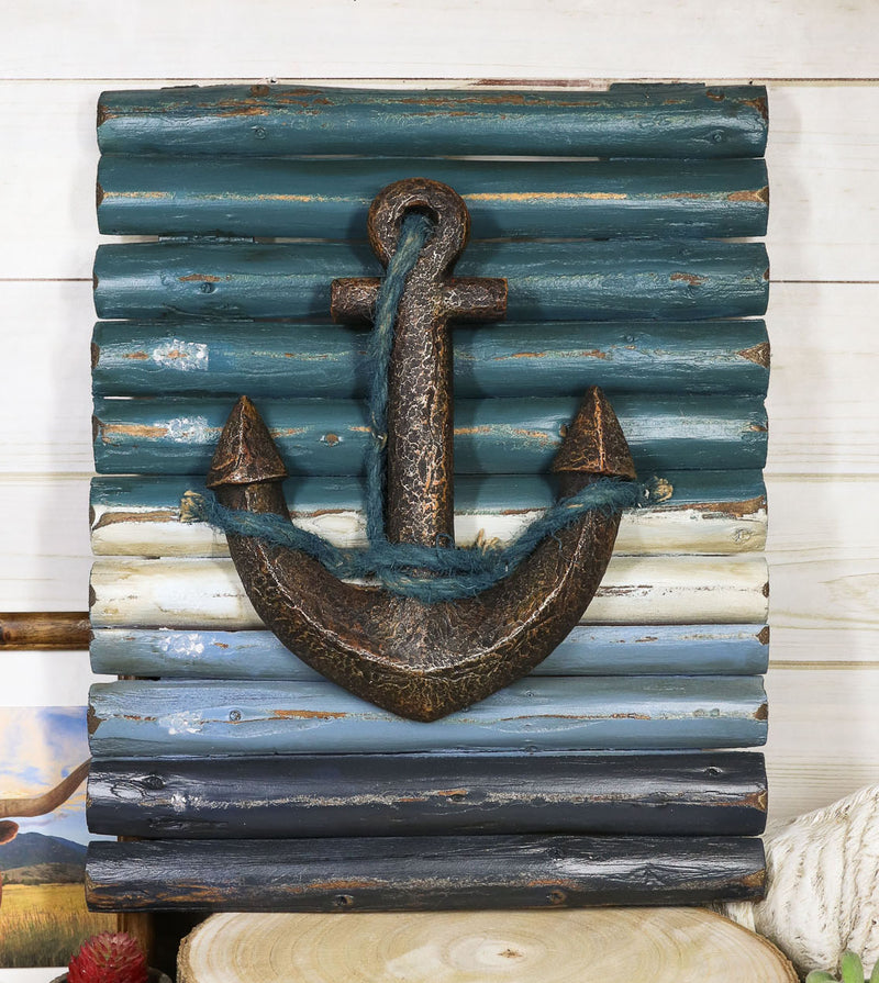 Rustic Beach Nautical Marine Ship Anchor With Ropes Wood Panel Wall Decor Plaque
