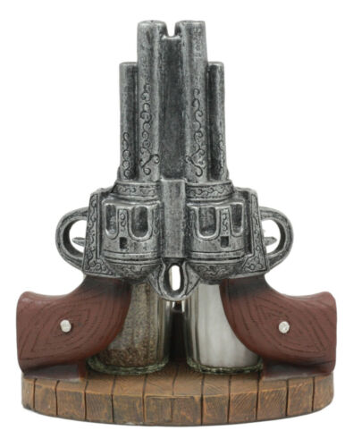 Ebros Western Revolver 6 Shooter Pistols & Bullet Rounds Salt Pepper Shakers Set