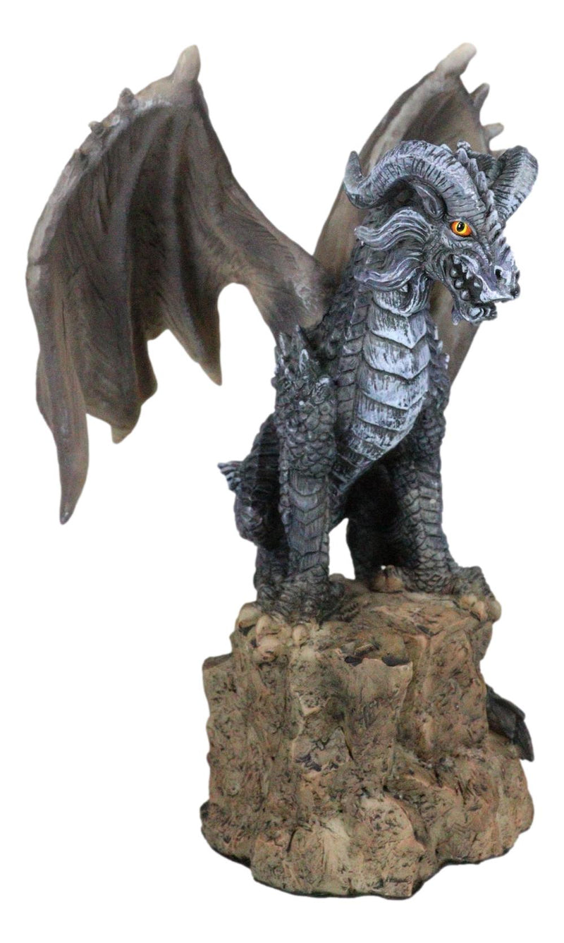 Large Medieval Sentry Abraxas Black Dragon Standing On Stump Rock Statue 9.25"H