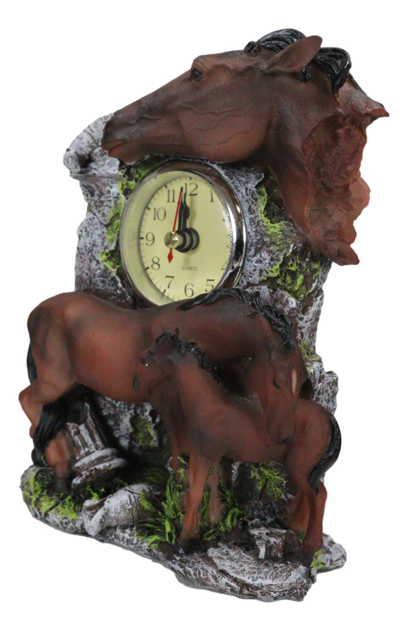 Brown Chestnut Stallion Horse Mare Stallion And Foal Family Desktop Table Clock