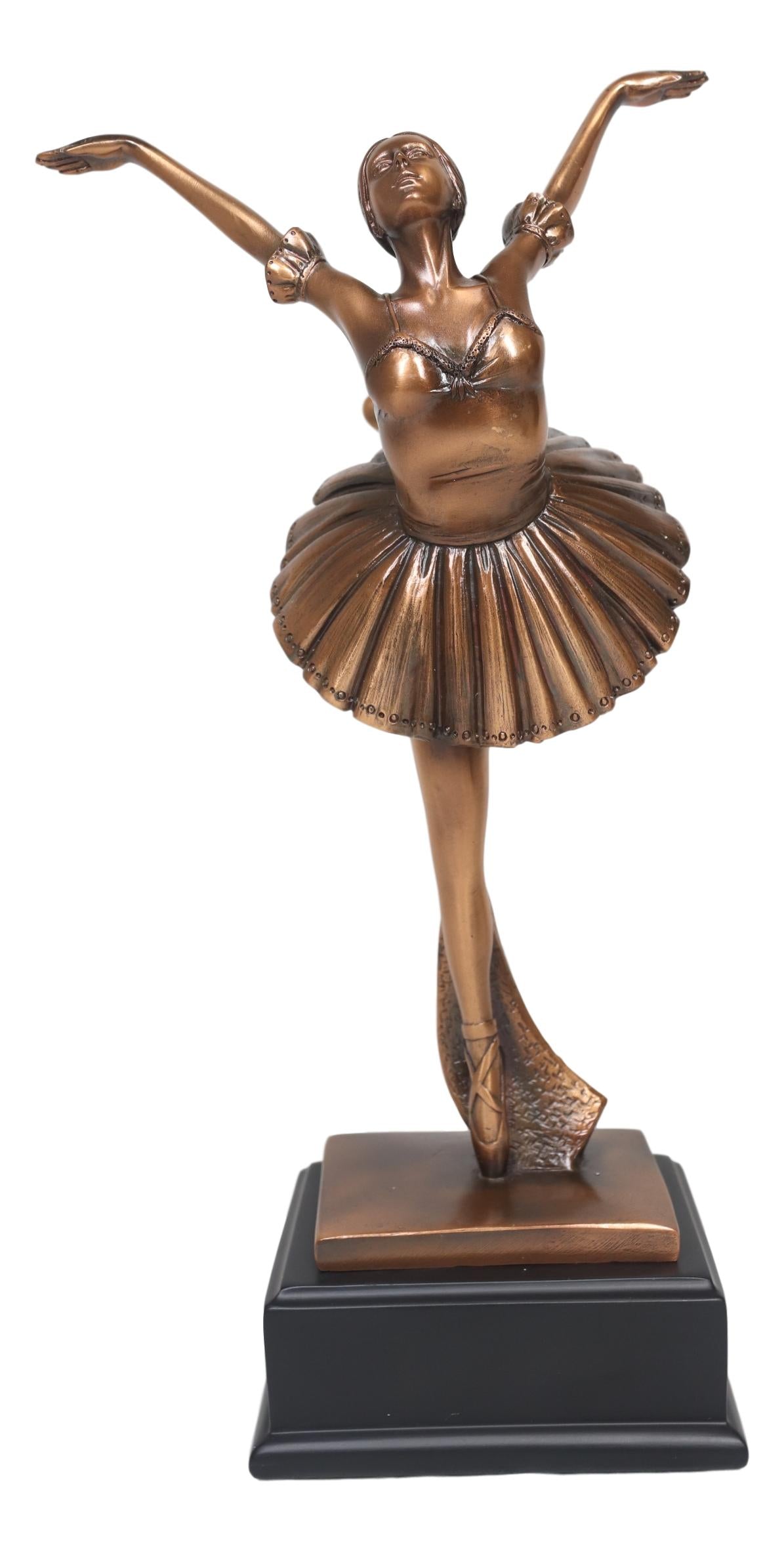 Graceful Attitude Little Ballerina Ballet Dancer Bronze Electroplated Statue - Ebros Gift