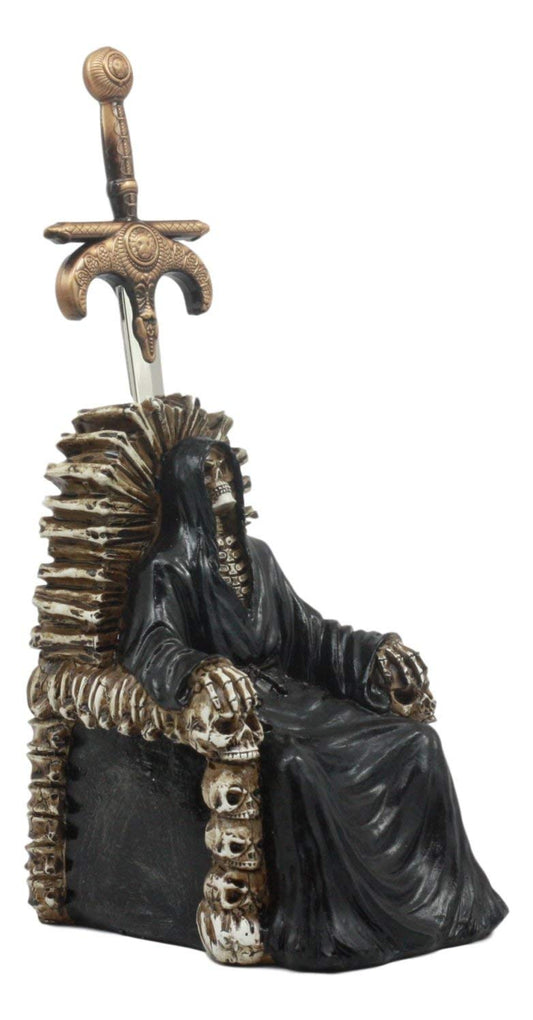 Ebros Legend Of The Swords Night King Grim Reaper Seated On Ossuary Skulls Throne Letter Opener Statue With Blade Of Ragnarok Sword 8.25"Tall For Study And Office Desktop Decor Statue