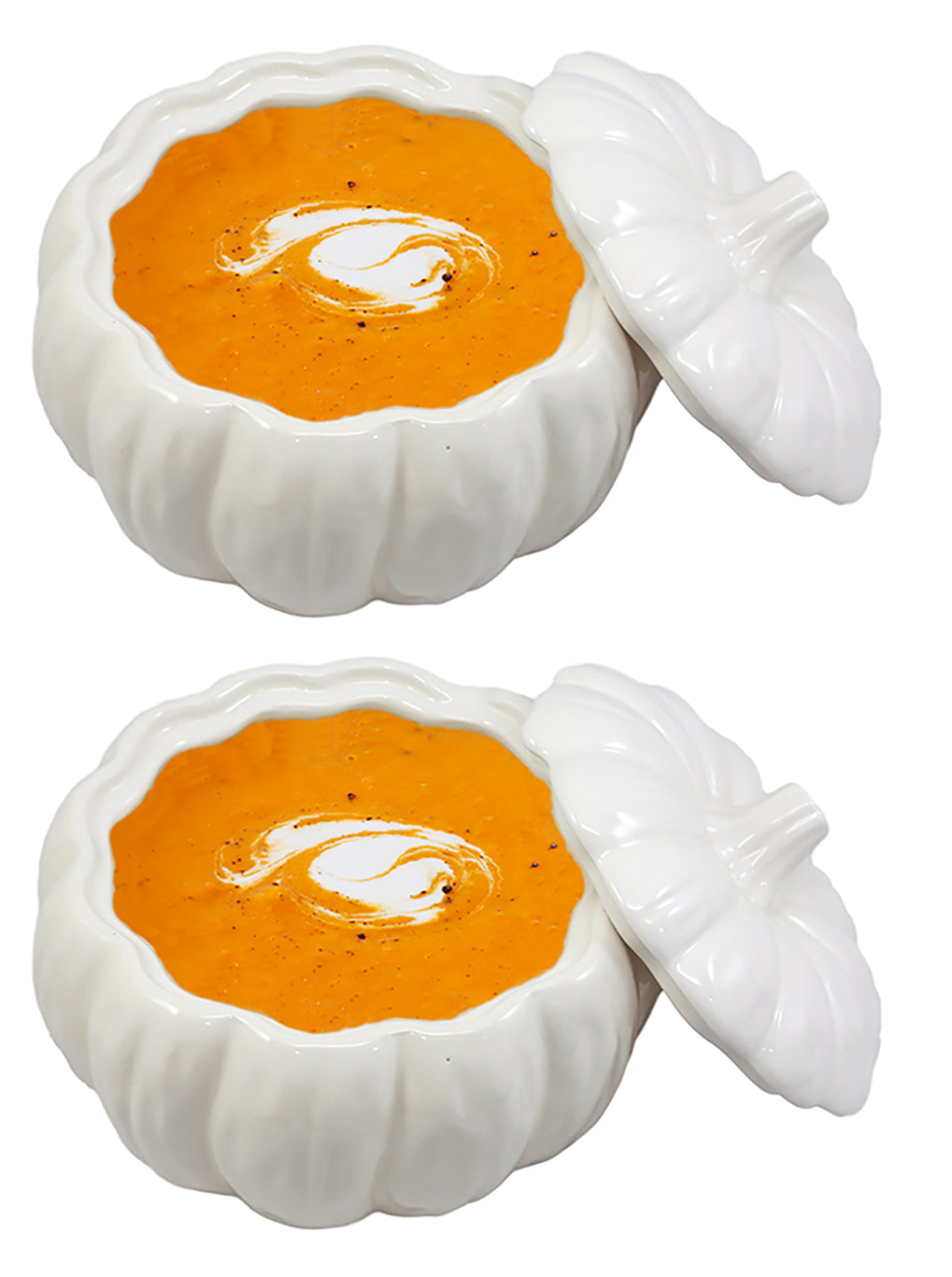 Ebros Ceramic Stoneware White Harvest Pumpkin Bowl With Lid 6"Diameter X 2Pieces