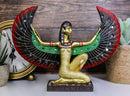 Egyptian Kneeling Goddess Isis With Open Wings Figurine Golden Decor W/ Mirrors