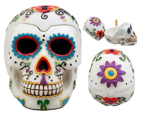 Ebros Day of The Dead White Sugar Skull Ashtray Tribal Tattoo Skull Figurine 5"Long - Ebros Gift
