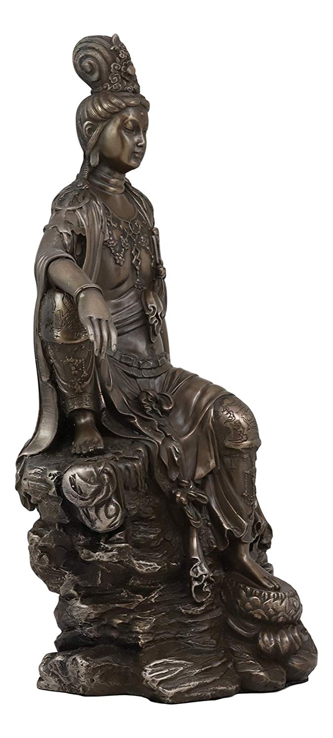 Ebros Water And Moon Goddess Kuan Yin Bodhisattva Sitting Figurine 13.75"H