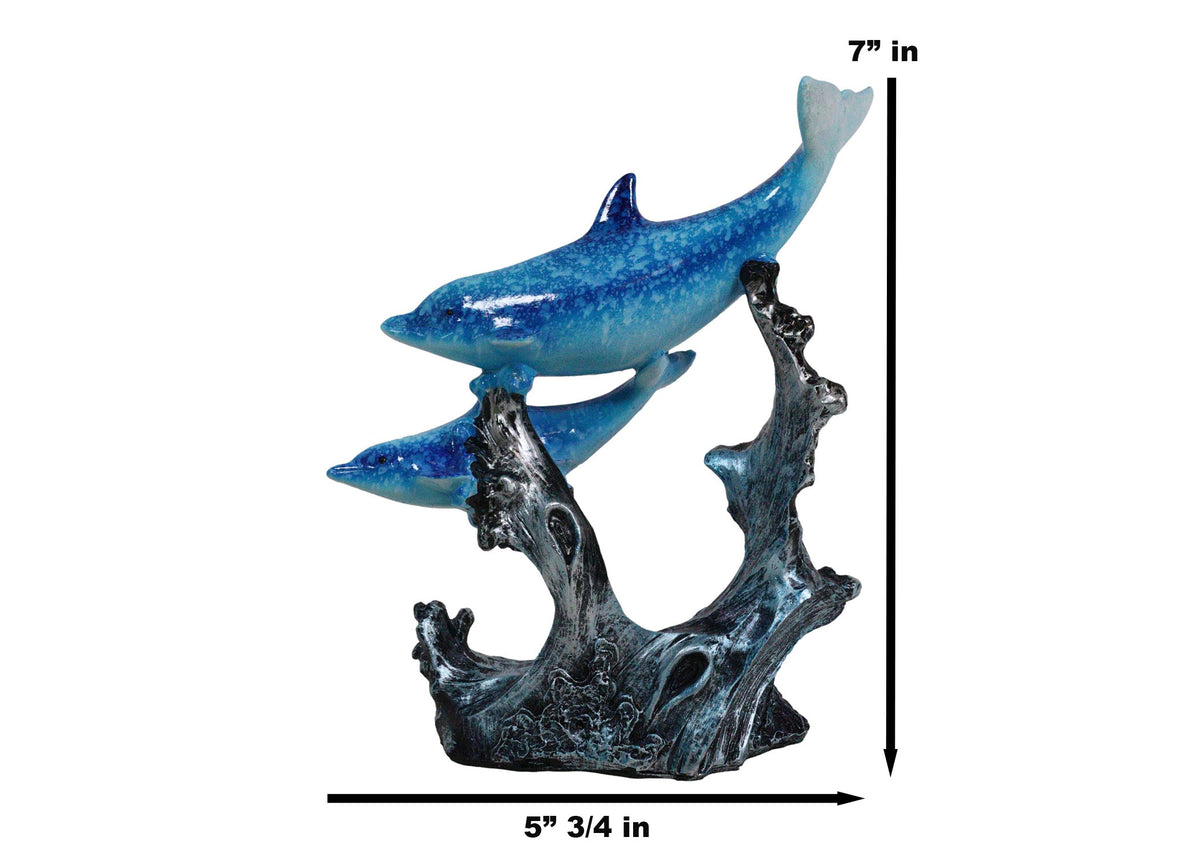 Marine Sea Ocean 2 Blue Dolphins Swimming Around Underwater Coral Reef Figurine - Ebros Gift