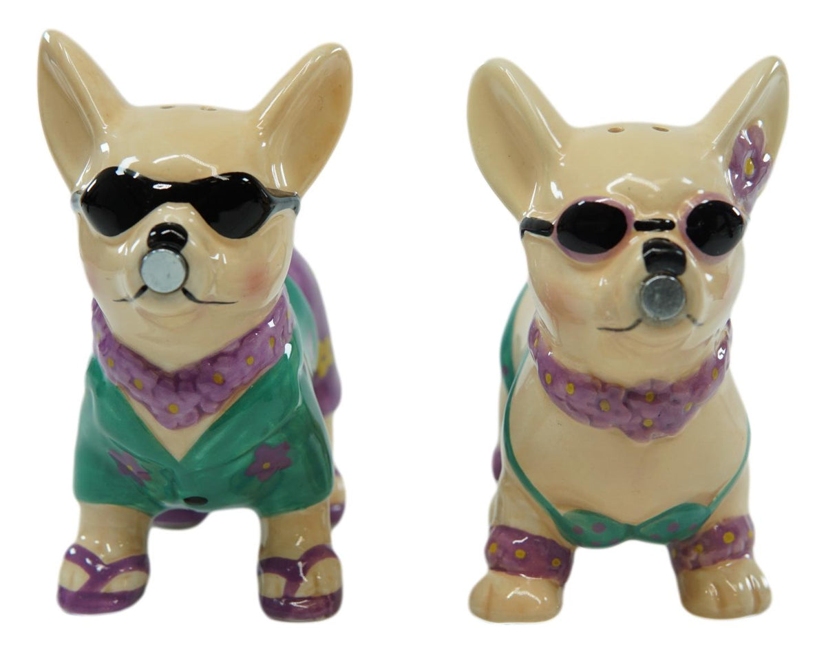 Ebros Beach Honeymoon Lovers Kissing Chihuahua Dogs Ceramic Salt Pepper Shakers Set - Ebros Gift