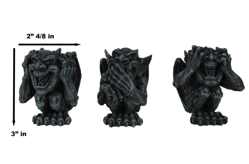 Whimsical Winged See Hear Speak No Evil Laughing Mini Gargoyle Figurines Set