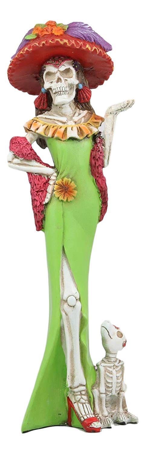 Ebros Day of The Dead Skeleton Lady Fiona with Green Gown Figurine 12.5" Tall