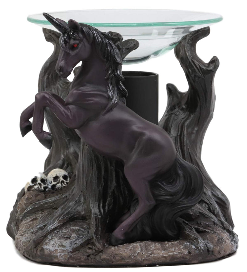 Ebros Fantasy Black Macabre Unicorn By Graveyard Of Skulls Electric Oil Burner Statue