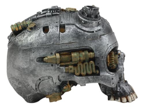 Ebros Steampunk Horned Demon Cyborg Skull Jewelry Box Statue Robotic Bone Devil