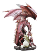 Ebros Large Red Smaug Dragon Mother Protecting Baby Dragonlings Statue Home Decor Resin Fantasy Dragon Family Sculptural 17.25"H