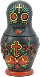 Ebros 3 Piece Set Black Sugar Skulls Nesting Dolls Matroyshka Babushka Figurines - Ebros Gift