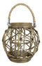 13"H Rustic Farmhouse Brown Woven Rattan Candle Lantern with Jute Rope Handle