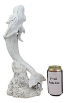 Rustic White Stone Finish Nautical Ariel Mermaid Standing By Coral Reef Figurine