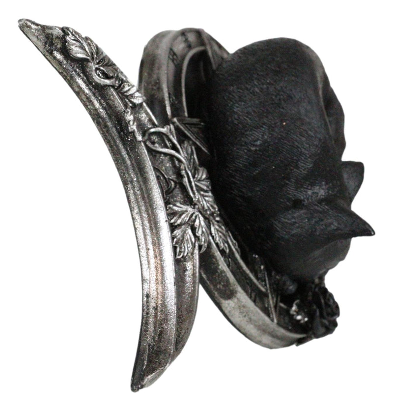 Wicca Witchcraft Triple Moon Insignia With Sleeping Black Cat And Rose Figurine