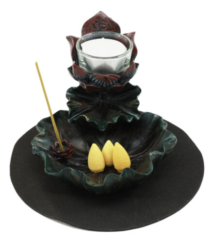 Ebros Feng Shui Zen Lotus Flower Incense Cone & Stick Burner Candle Holder Figurine