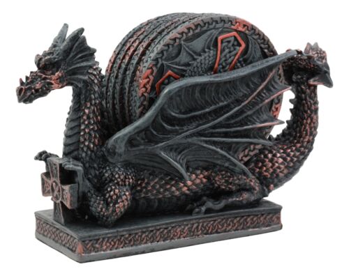 Ebros Voyage Of The Rune Celtic Dragon Coaster Set Figurine W/ 5 Round Coasters