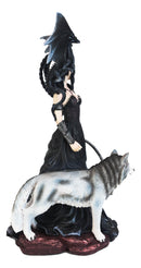 Gothic Maestra Maleficent Witch Fairy With Alpha Wolf and Black Dragon Statue