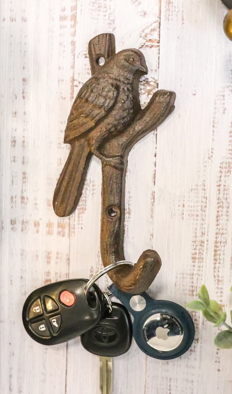 Pack Of 2 Cast Iron Rustic Western Bird Perching On Tree Twig Branch Wall Hook