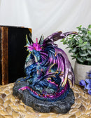 Ebros Violet Blue Midnight Sky Gemstone Mother Dragon with Baby Wyrmling Statue 7.25" Long Home Decor Resin Medieval Fantasy Dungeons and Dragons Figurine