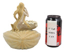 Ebros Gift Sand Brown Abstract Mermaid Sitting On Giant Sea Shell Jewelry Box Figurine with Sea Shell Ornaments 7" High