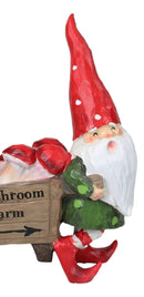 Whimsical Farmer Gnome Pulling Farm Mushrooms Wheelbarrow Fairy Garden Figurine