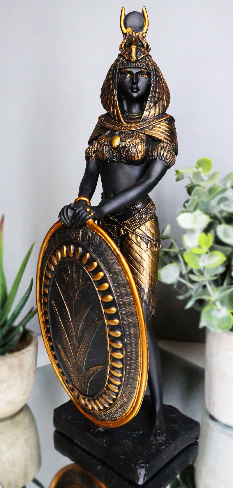 Ebros Egyptian Theme Isis Holding Shield Bronzed Resin Statue Sculpture Figurine
