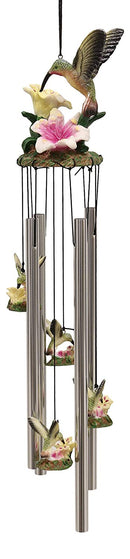 Ebros Beautiful Hummingbird with Nectarine Lily Flowers Wind Chime 21" Long Resin Crown with Aluminum Rods Wind Chime Home Patio Garden Decor of Hummingbirds Wildlife Nature Scenery Noisemakers