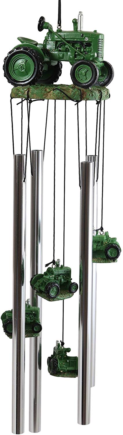 Ebros Old Fashioned Vintage Country Farm Green Tractor Model Wind Chime Garden