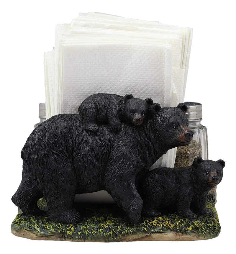 Black Bear And Cubs Strolling The Forest Paper Napkin Salt Pepper Shakers Holder