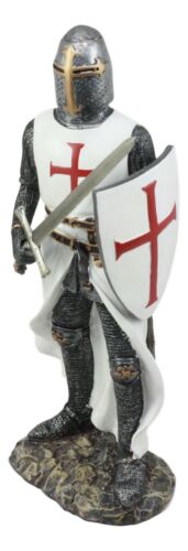 Ebros White Cloak Caped Medieval Crusader Swordsman Knight of Christ Figurine 11.5"H - Ebros Gift