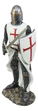 Ebros White Cloak Caped Medieval Crusader Swordsman Knight of Christ Figurine 11.5"H