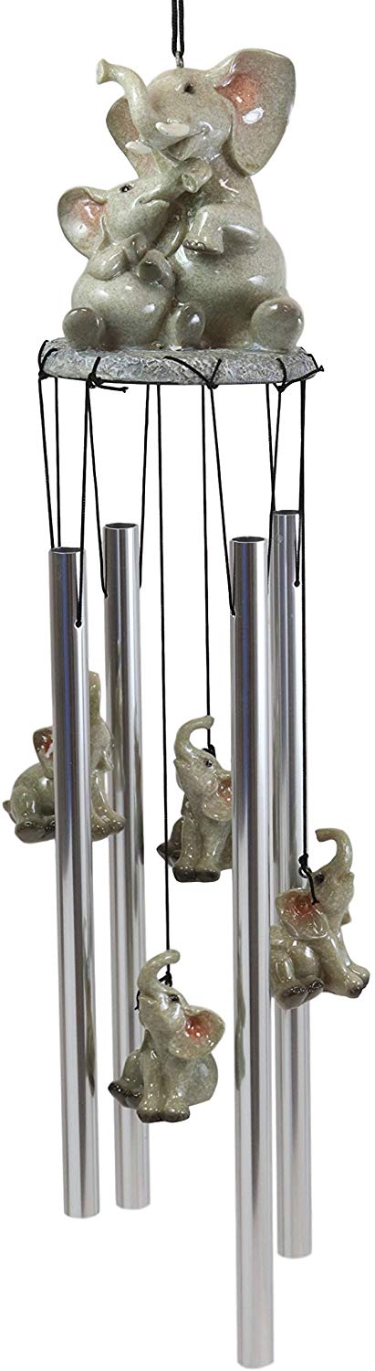 Safari Savanna Elephant Family Bonding Time Figurine Crown Top Wind Chime Decor