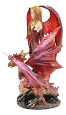 Ebros Red Fairy Dragon Figurine 8"H Pixie Fire Fairy W/ Chained Dragon Figurine