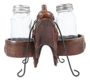 Country Western Cowboy Horse Saddle Silver Conchos Salt Pepper Shakers Holder