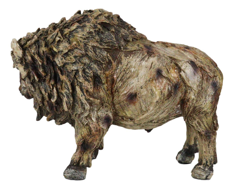 Native American Grassland Plains Wild Bison Buffalo Faux Wooden Resin Sculpture