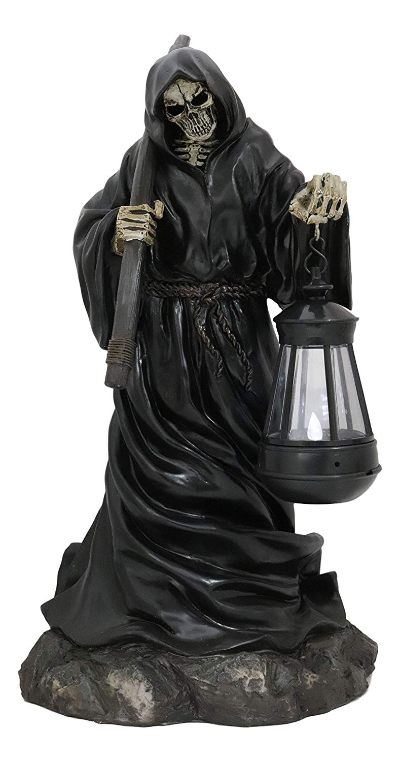 Ebros 16.5"Tall Beacon of The Styx Grim Reaper Solar Lantern LED Light Statue - Ebros Gift
