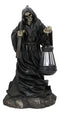 Ebros Large 16.5"Tall Beacon of The Styx River Grim Reaper Charon Holding Scythe and Solar Powered Lantern LED Light Statue Deadly Wraith Transporting Lost Souls Spooky Halloween Patio Decor Figurine