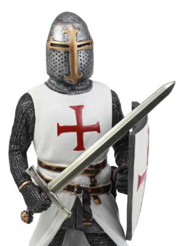 Ebros White Cloak Caped Medieval Crusader Swordsman Knight of Christ Figurine 11.5"H - Ebros Gift