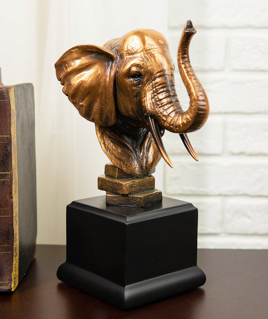 Ebros Safari Auspicious African Elephant W/ Trunk Raised Bronzed Statue W/ Base - Ebros Gift